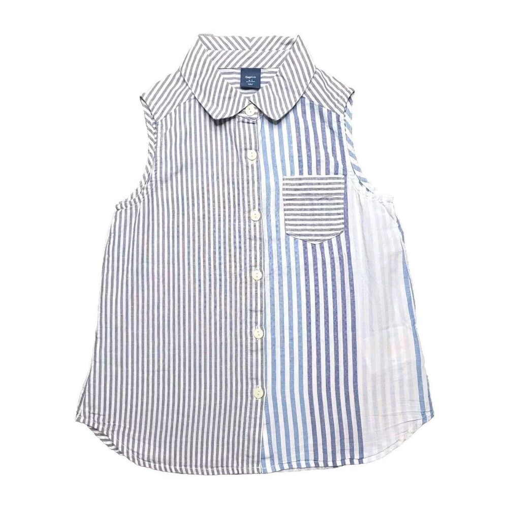 Old Navy Girls Blue and White Button Front Shirt Sleeveless Top Size 6-7